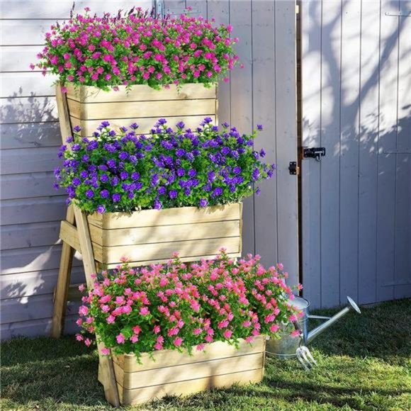 6 Bundles Outdoor Pink Artificial Flowers UV Resistant Fake Boxwood Plants Faux - Picture 5 of 7